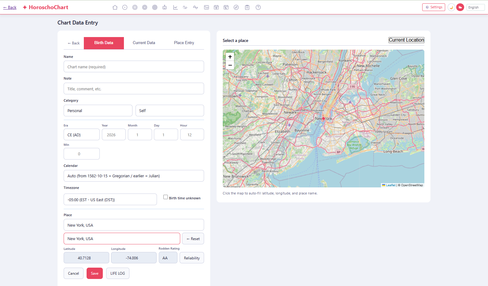 Input screen (form and map)
